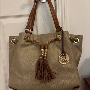 NWOT Michael Kors Gold and Brown Tote with Tassels
